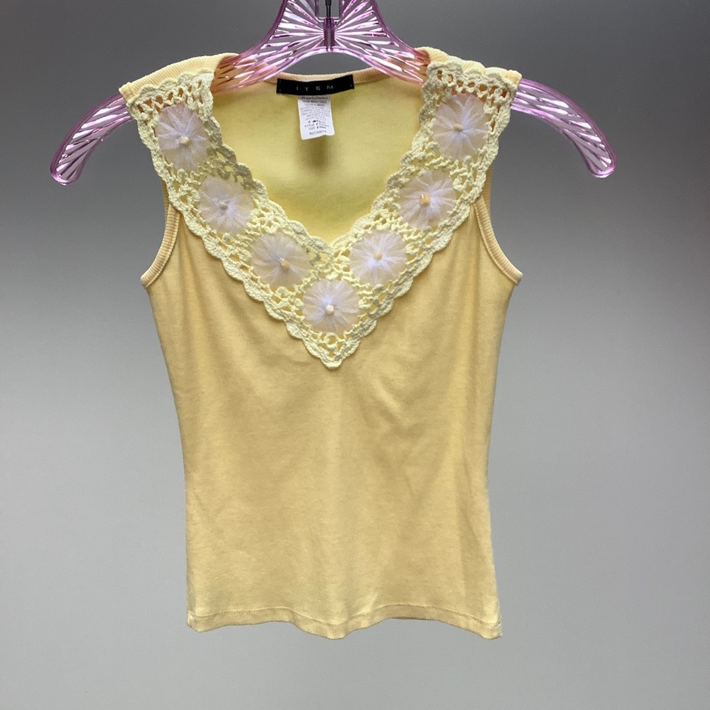 Yellow Tank with Crocheted and Stitch Detail